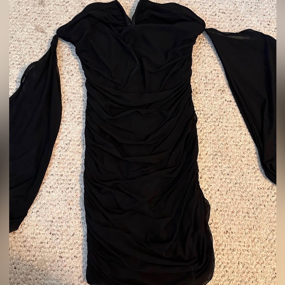 Chic Black Ruched Mini Dress